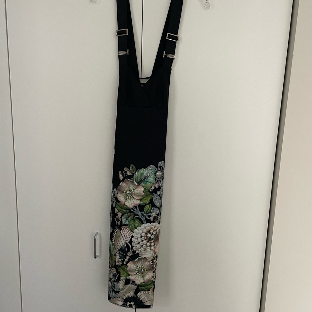Floral Black Dress with Straps - size 1